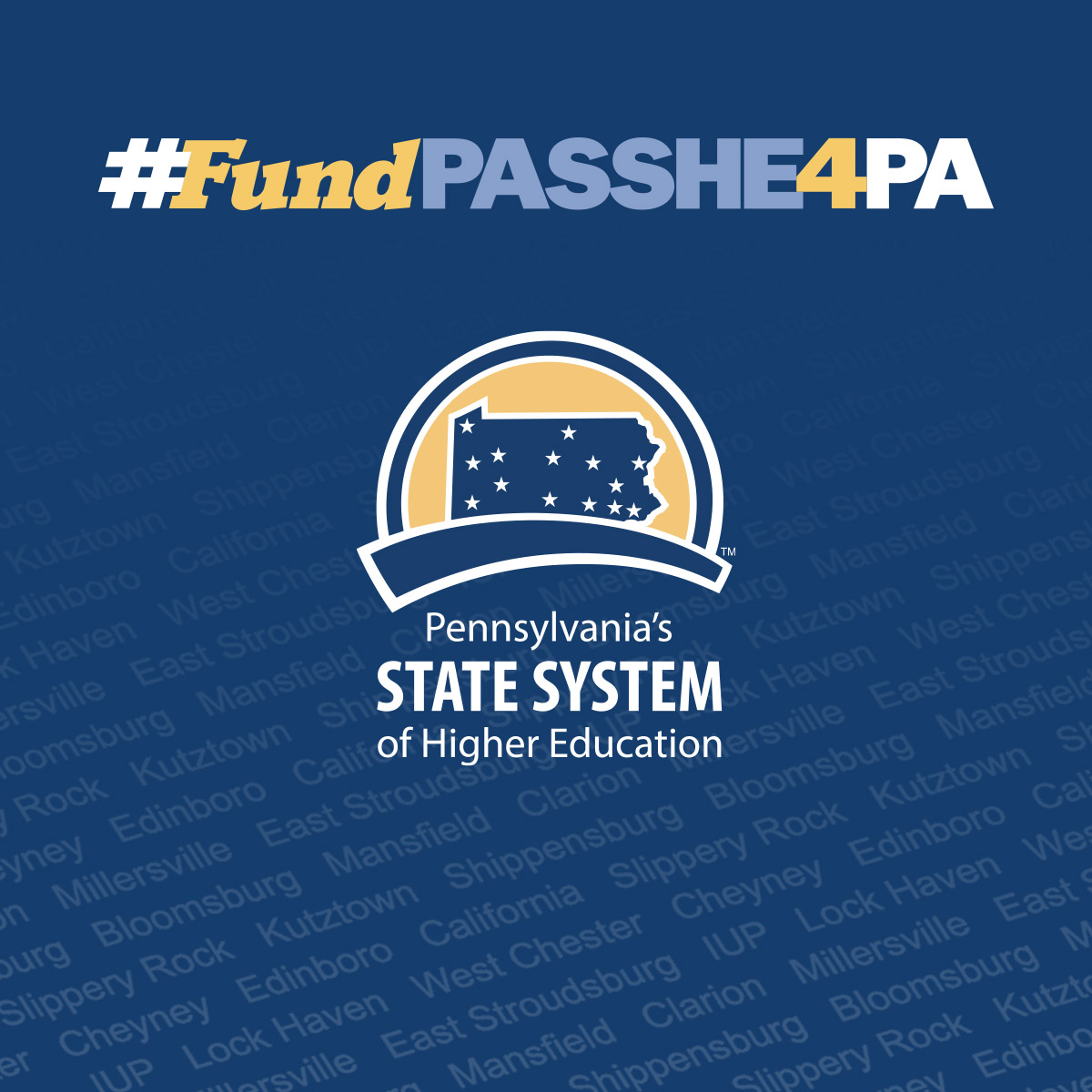 PASSHE logo and Hashtag Social Media Graphic
