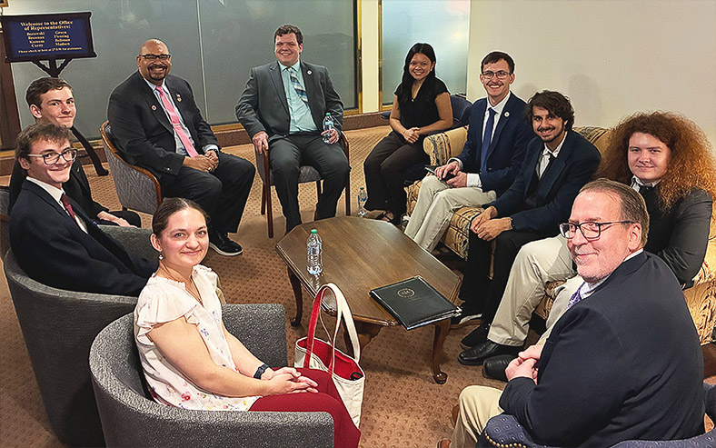 Millersville University Student Government Association members in a legislator's office at the state Capitol.