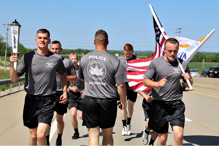 Cadets at the IUP Police Academy run during training.